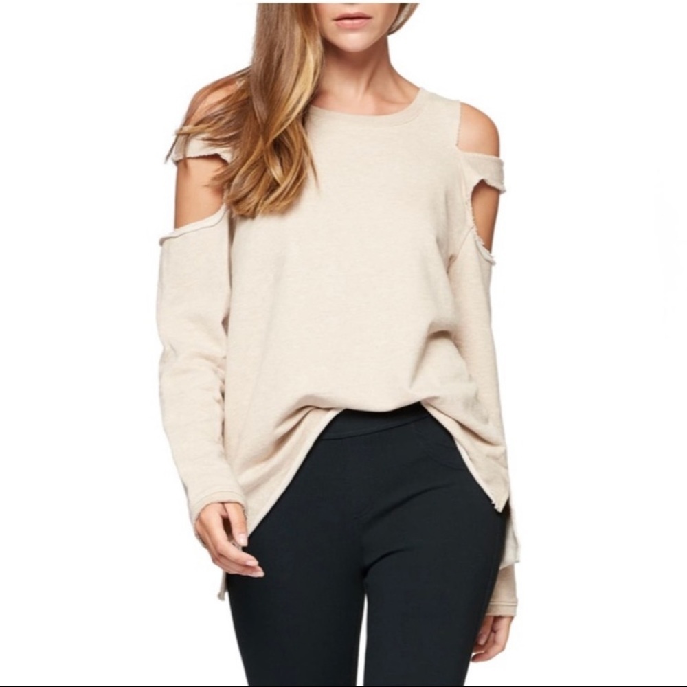 Sanctuary Tan Cold Shoulder Cut Out Women's Sweater